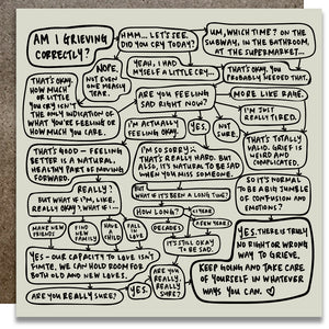 A series of mapped out word bubbles explaining the grief process.