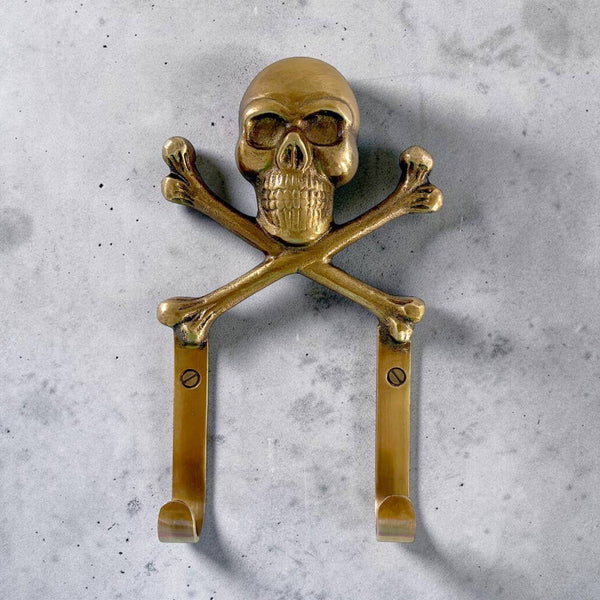 NEW-Antiqued Brass Skull & Crossbones Wall Hook | Wall Decor
