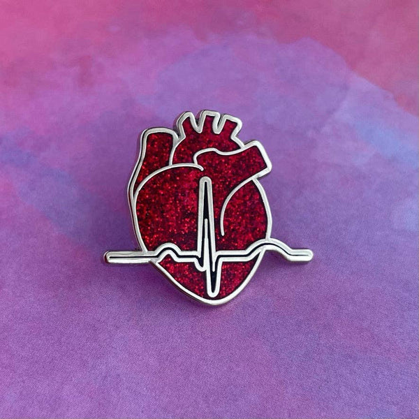 EKG Heart Pin - GLITTER Edition!