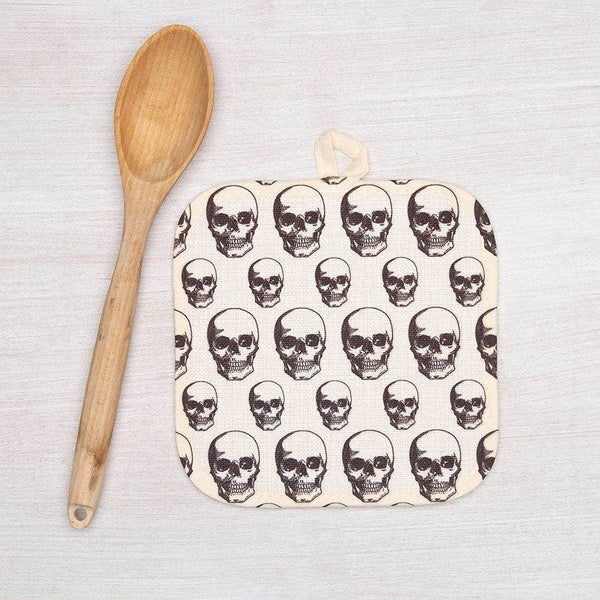 Skull Oven Mitt + Potholder Set - Heat Resistant, Spooky Kitchen Accessories, Perfect Housewarming Gift