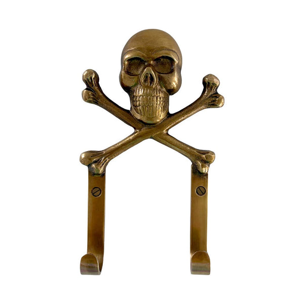 NEW-Antiqued Brass Skull & Crossbones Wall Hook | Wall Decor