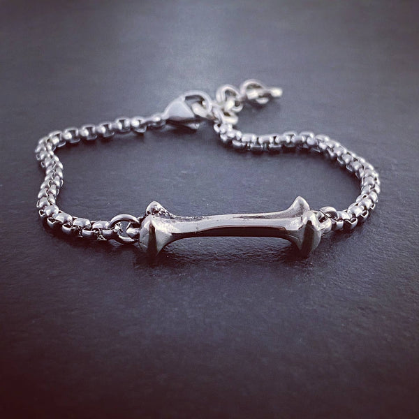 Bone Bracelet in White Bronze with Stainless Steel Chain