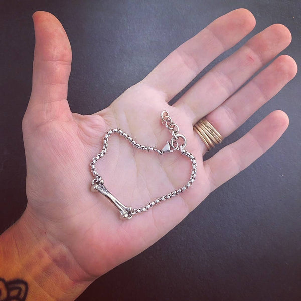 Bone Bracelet in White Bronze with Stainless Steel Chain