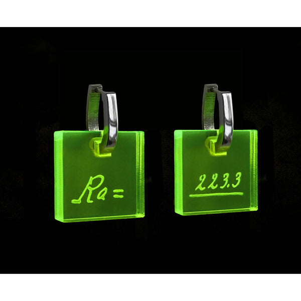 Marie Curie Earrings - Handwriting - Radium Glow