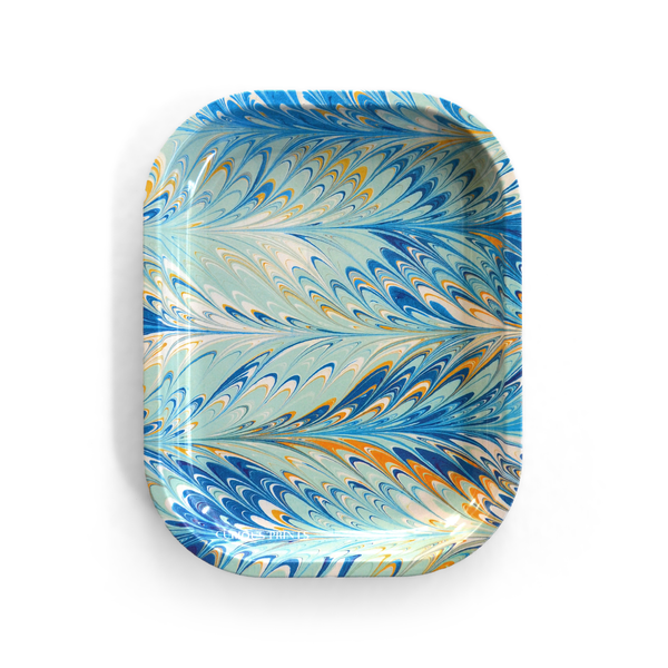 Small Metal Vintage Marbled Pastel Blue Trinket Tray