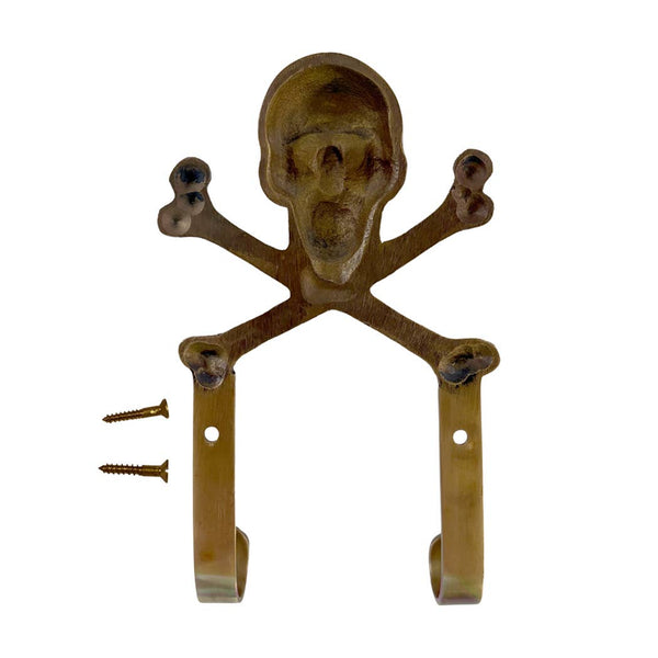 NEW-Antiqued Brass Skull & Crossbones Wall Hook | Wall Decor
