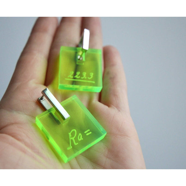 Marie Curie Earrings - Handwriting - Radium Glow