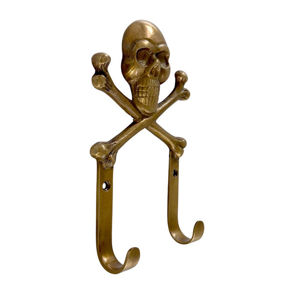 NEW-Antiqued Brass Skull & Crossbones Wall Hook | Wall Decor
