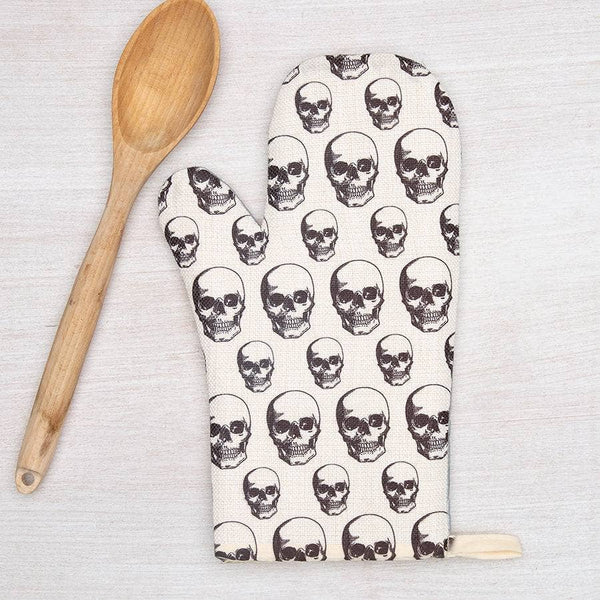 Skull Oven Mitt + Potholder Set - Heat Resistant, Spooky Kitchen Accessories, Perfect Housewarming Gift