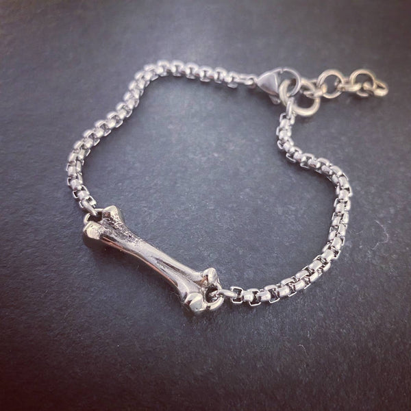 Bone Bracelet in White Bronze with Stainless Steel Chain