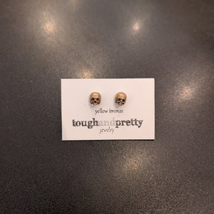 Yellow Bronze Skull Stud Earrings