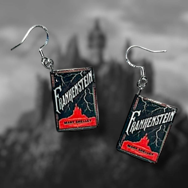 Frankenstein Miniature Book Classic Horror Earrings