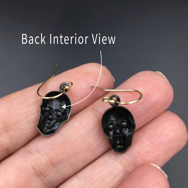 Gothic Handmade Brass & Gold Skull Dangle Earrings