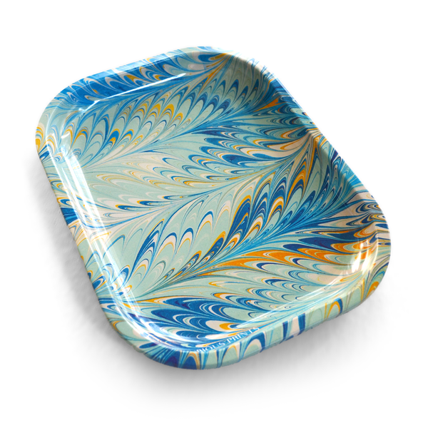 Small Metal Vintage Marbled Pastel Blue Trinket Tray