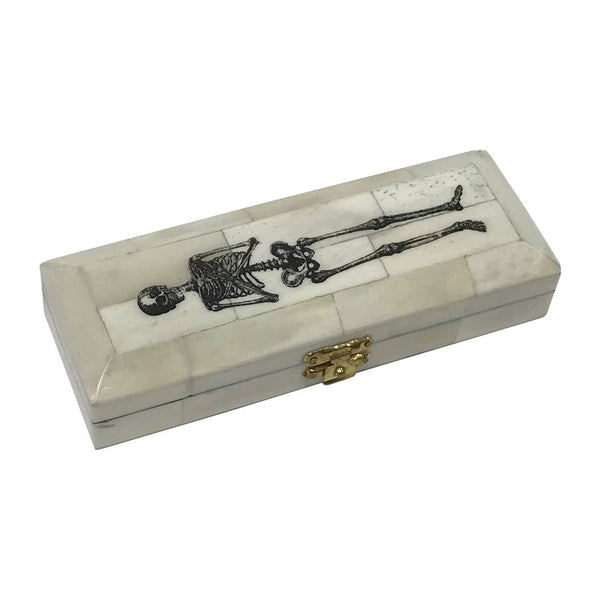 Skeleton-on-Coffin Black Scrimshaw Ox Bone Box | Storage