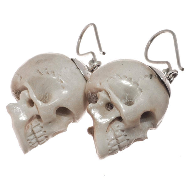 Hand Carved Deer Antler Skull on 925 Sterling Silver (large)