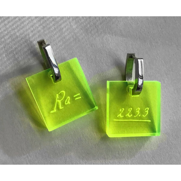 Marie Curie Earrings - Handwriting - Radium Glow