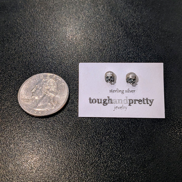 Tiny Sterling Silver Skull Stud Earrings